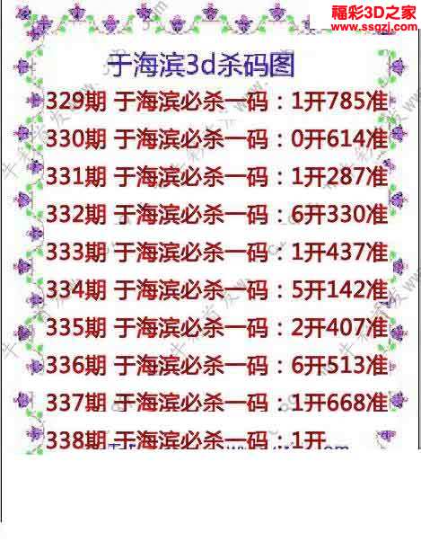 谜 3d杀码图 3d338期于海滨杀码图 9连准 3d338期钱王杀码图