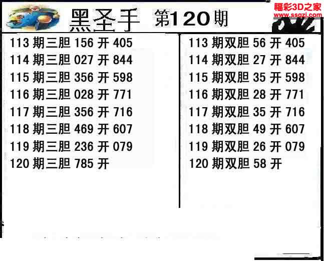 3d15120期黑圣手独胆