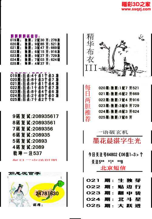 3d16025期精华布衣天下12345