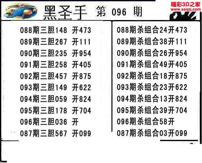 3d16096期黑圣手独胆 中7