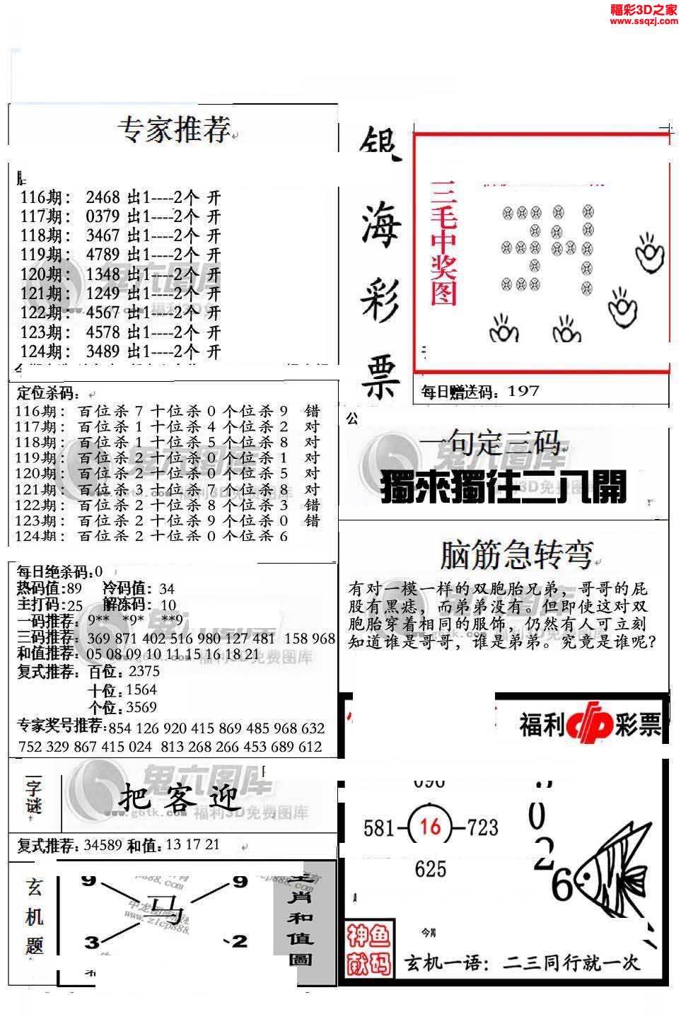 3d图谜 3d布衣图库 3d16124期银海布衣图          3d16124期北盟天机