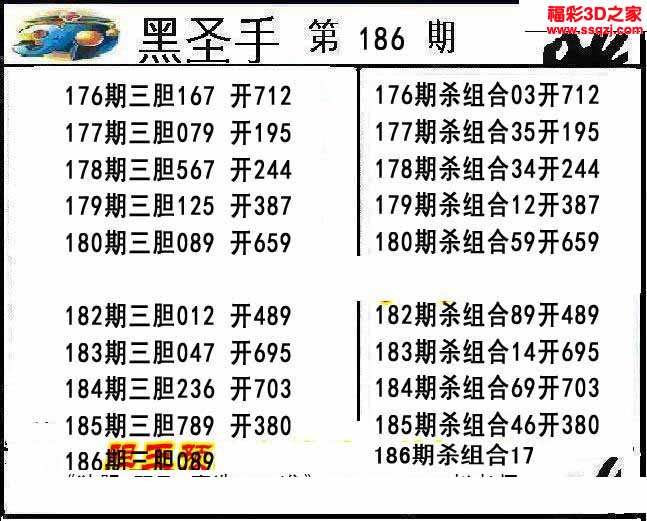 3d16186期黑圣手独胆 连中