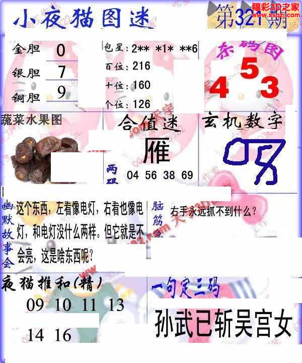 3d17321期蓝版小夜猫ab版_福彩3d图谜汇总_3d之家