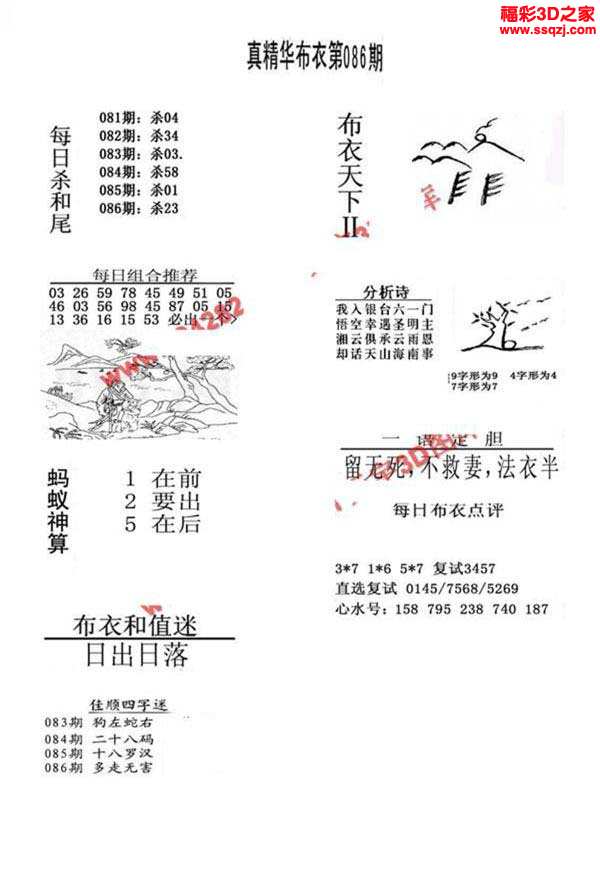 3d18086期真精华布衣天下123456
