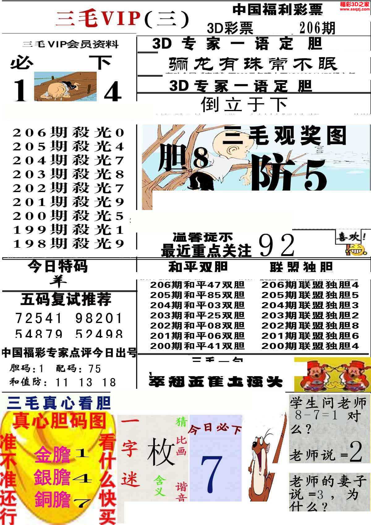 3d图谜 3d三毛图库 3d18206期三毛图库第三版         3d18206期三毛