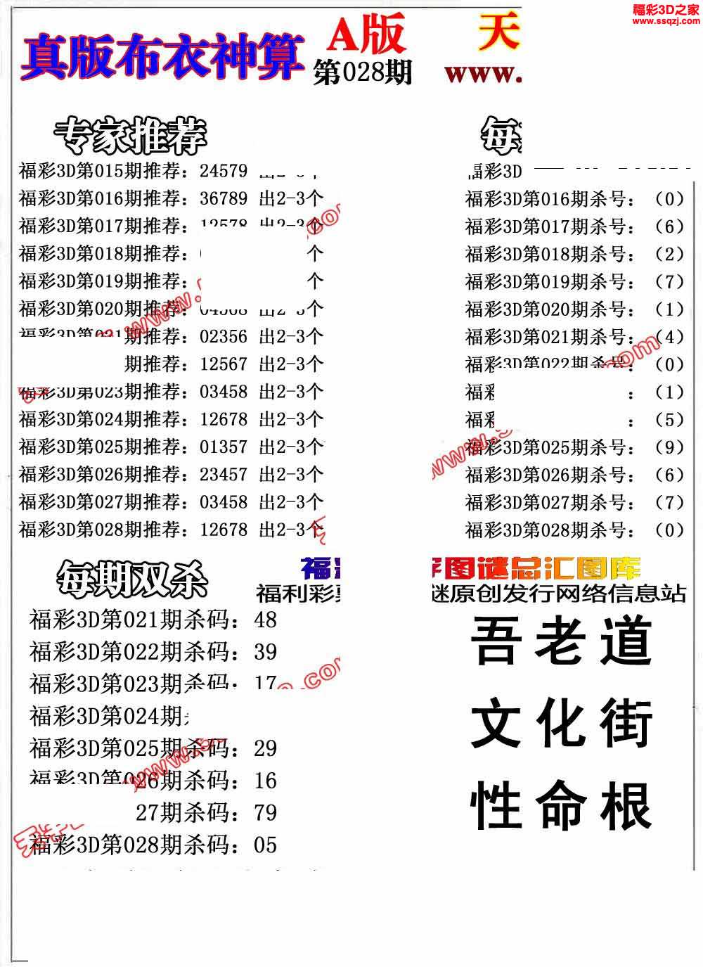 3d2021028期布衣神算ab版