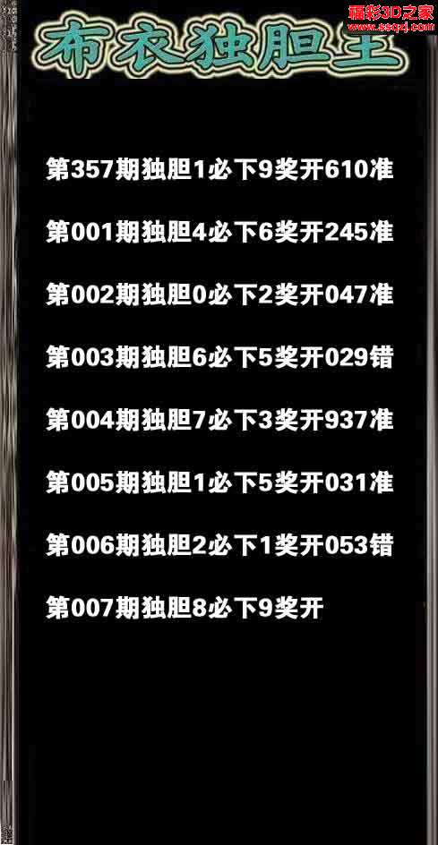 3d15007期布衣独胆王