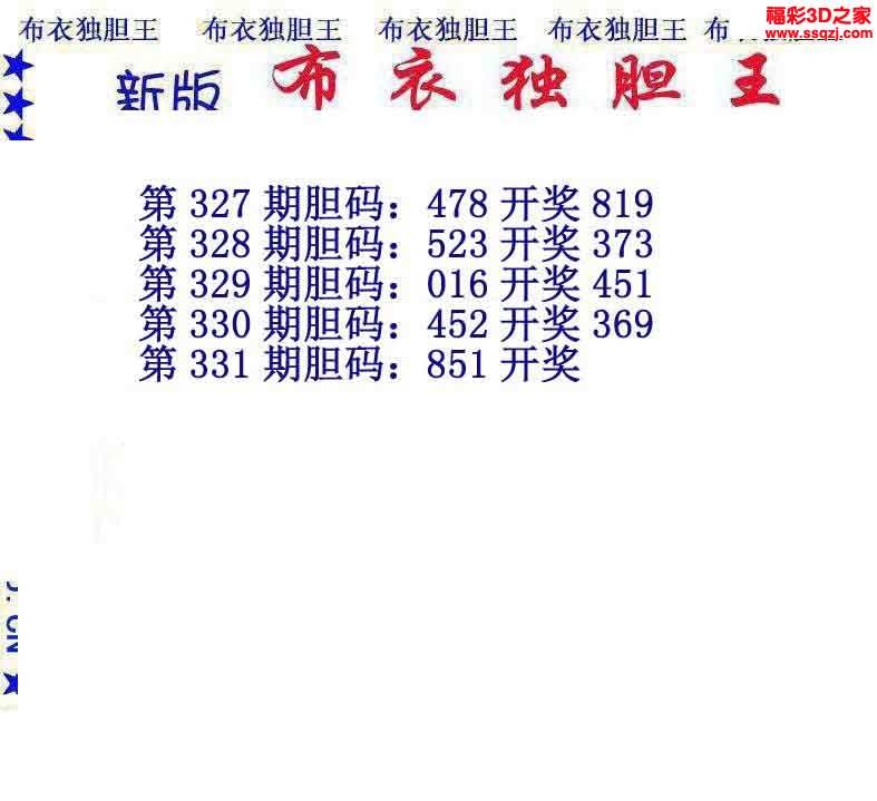3d15331期布衣独胆王_3d胆码图_3d之家