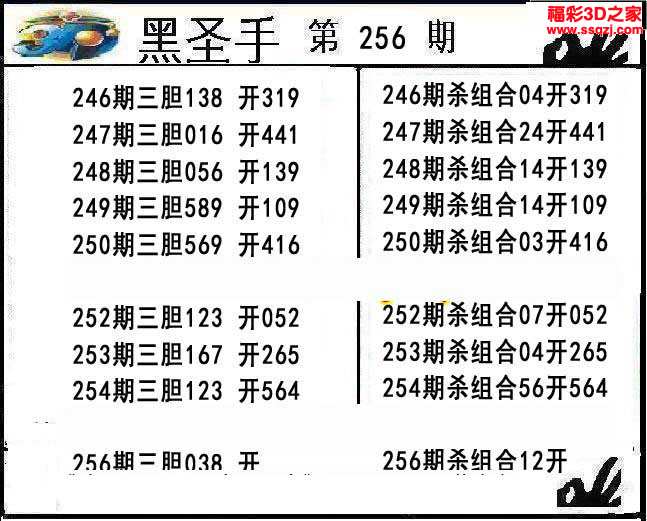 3d16256期黑圣手独胆