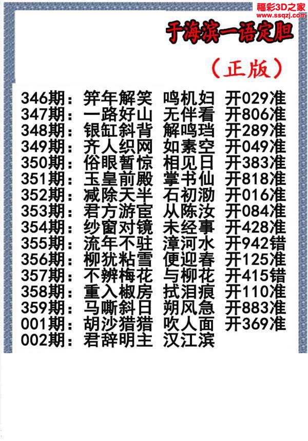 3d17002期于海滨一句定三码 3连准