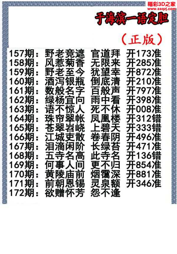 3d17172期于海滨一句定三码 3连准
