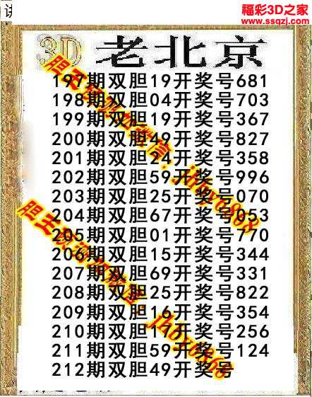 3d17212期老北京双胆下一_3d胆码图_3d之家