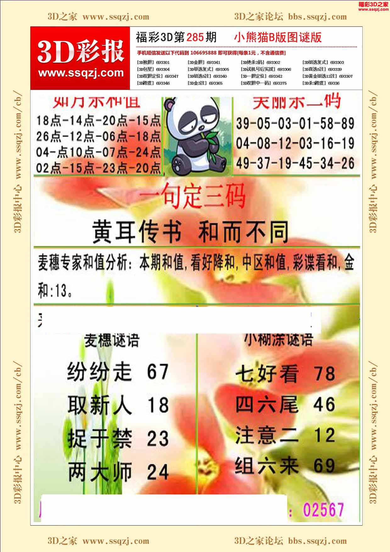 3d17285期小熊猫b版图谜