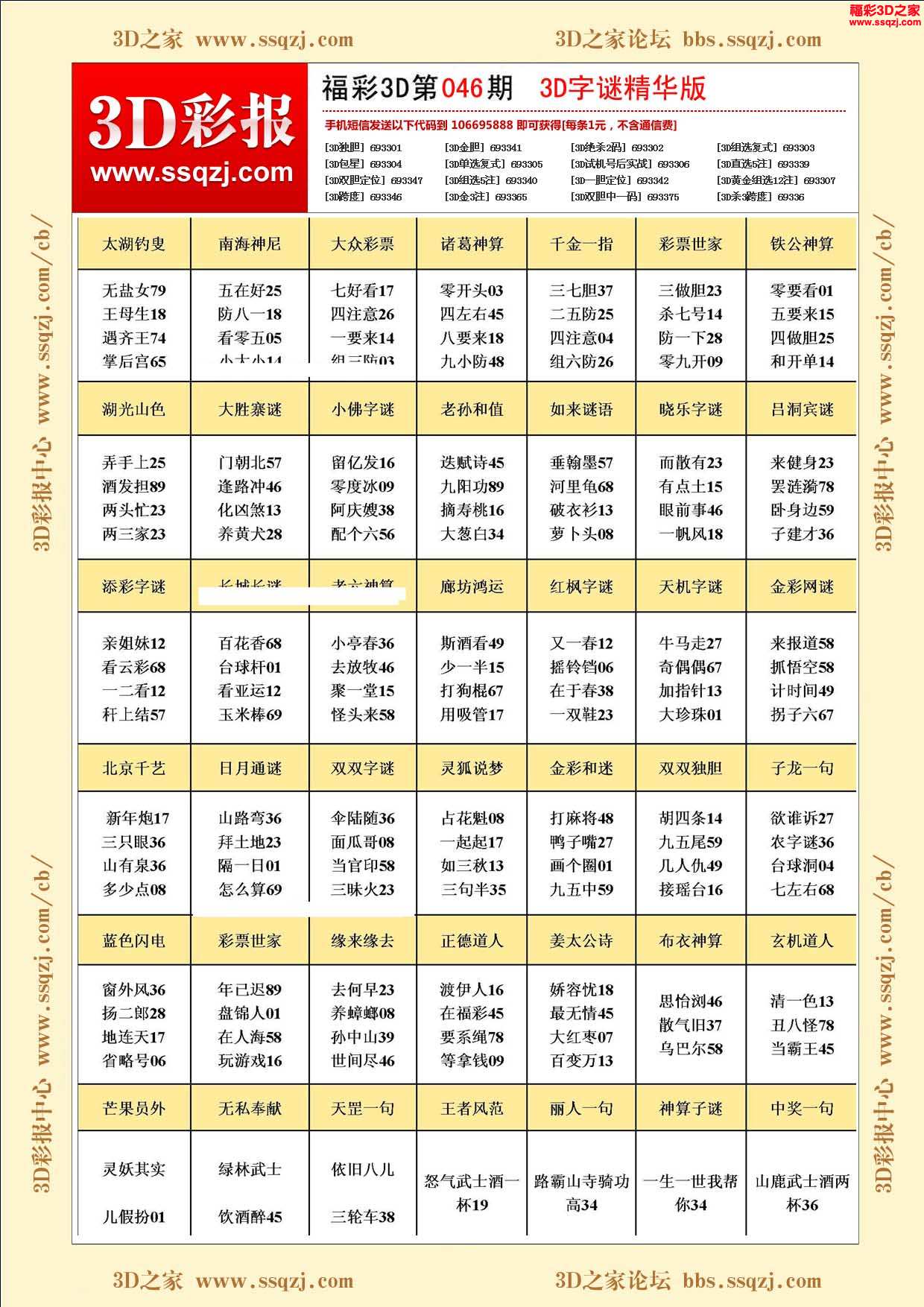 3d18046期福彩3d字谜精华版