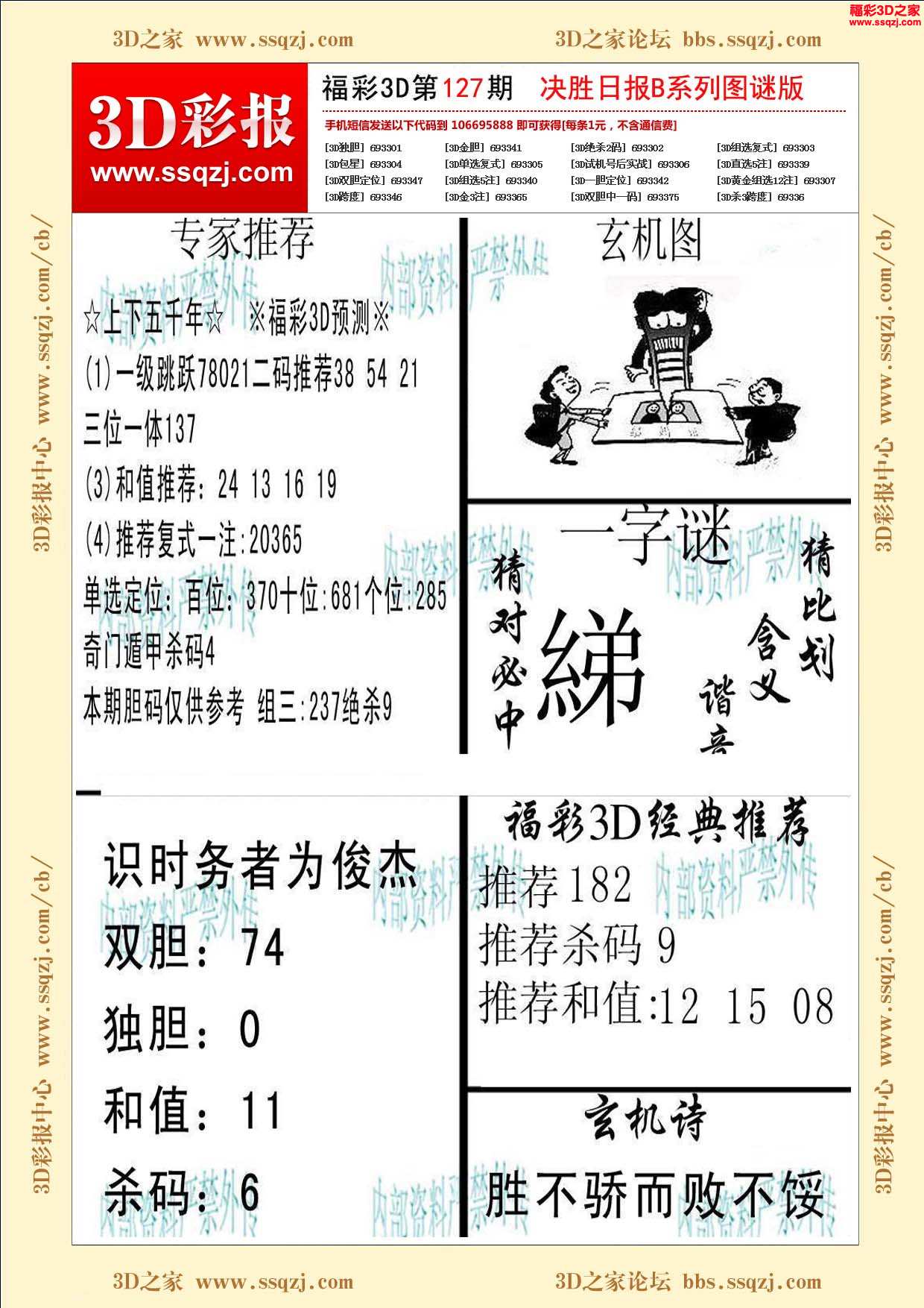 3d18127期決勝日報b版圖謎