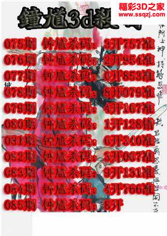 福彩3d 3d图谜 3d杀码图 3d2021085期钟馗杀码图 4连准 3d
