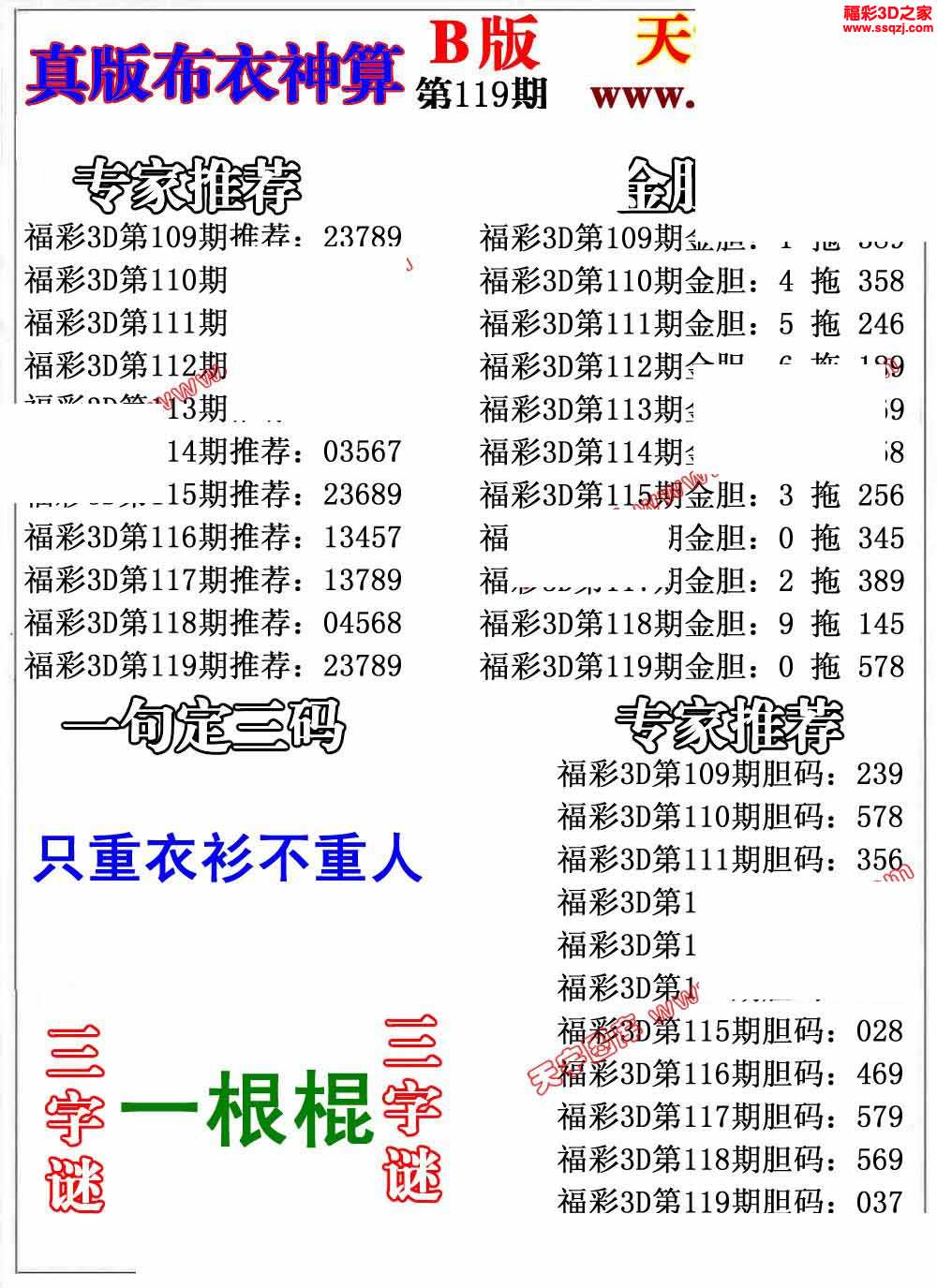 3d2021119期布衣神算ab版