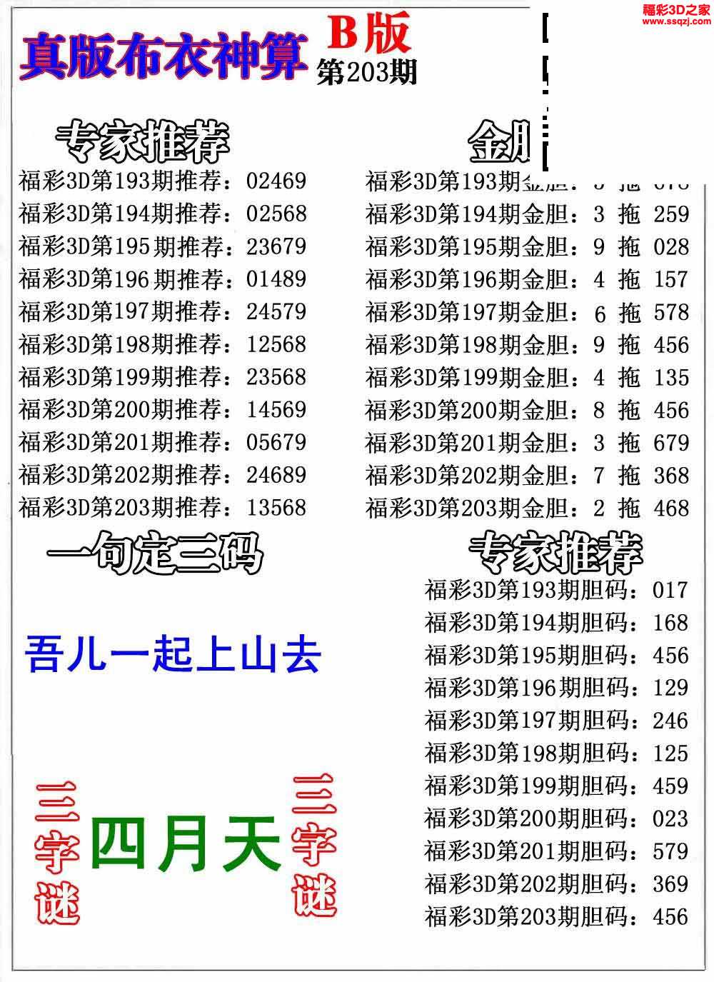 3d2031203期布衣神算ab版