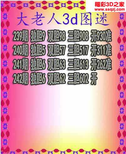 3d2021242期大老人三胆 3连中
