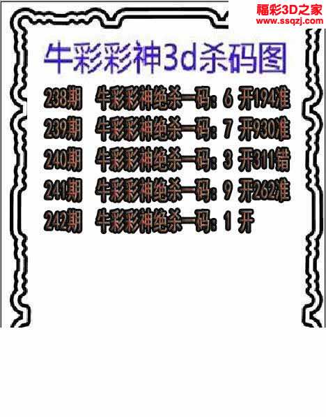 3d2021242期彩神杀码图