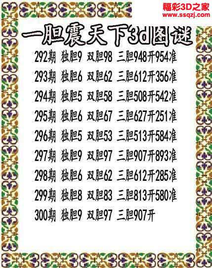 3d2021300期一胆震天下胆码图&nbsp;8连中