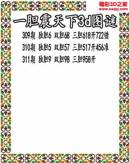 3d2021311期一胆震天下胆码图 中5        3d2021311期情侣双胆 中6