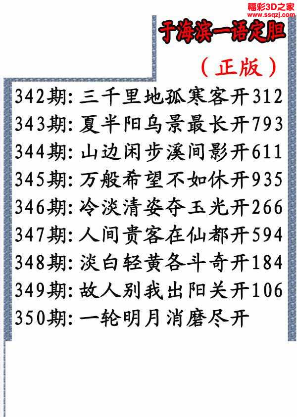 3d2021350期于海滨一语定胆