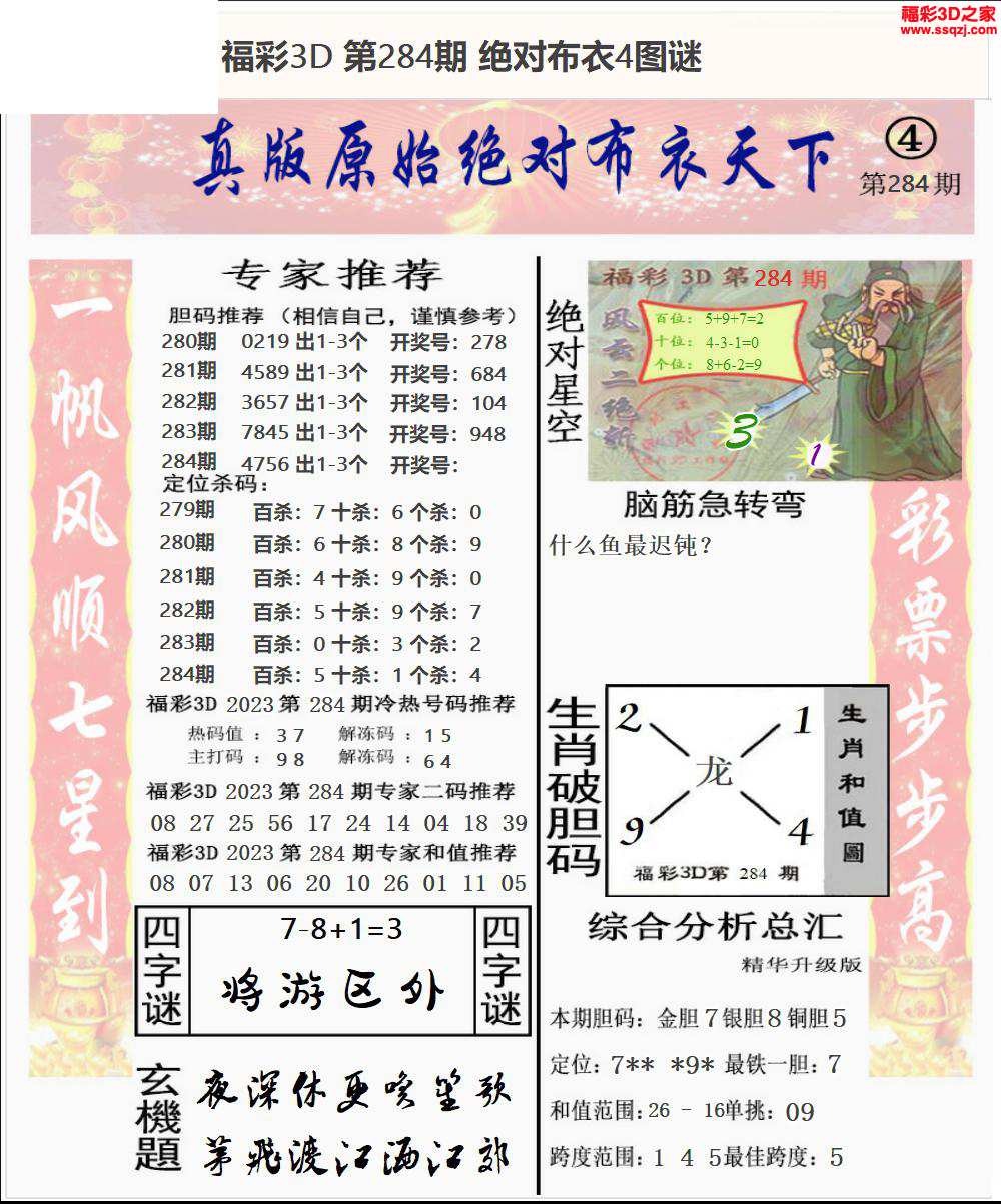 3d2023284期原始绝对布衣1234