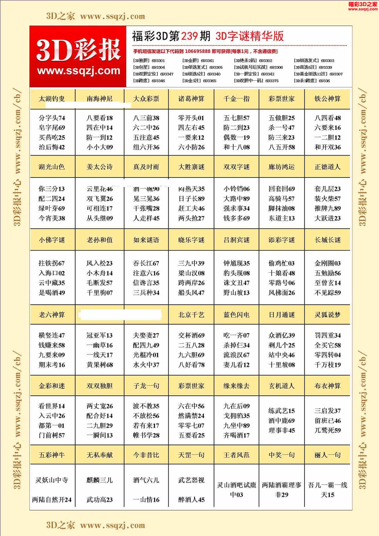 3d2024239期福彩3d字谜精华版